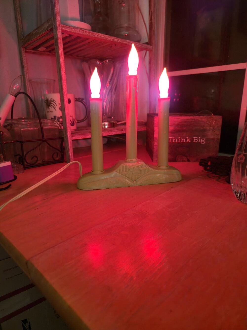 Vintage Electric 3 Light Window Candle Set Beige Base Christmas Decor Works
